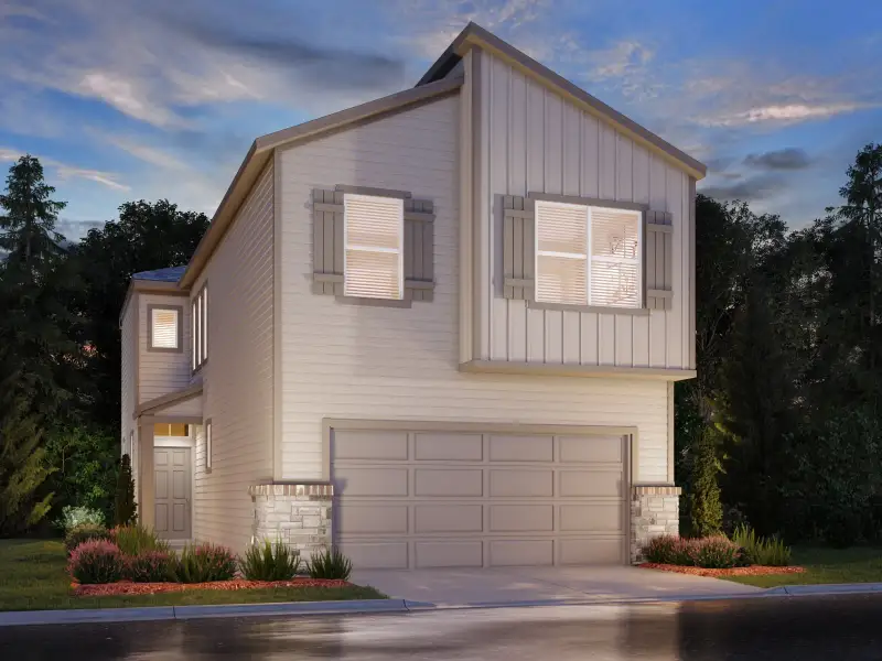 Front exterior of a new home in Kemah Crossing - City Series, Kemah, TX, highlighting curb appeal (Image 1). Front exterior of a new home in Kemah Crossing - City Series, Kemah, TX, highlighting curb appeal (Image 1).