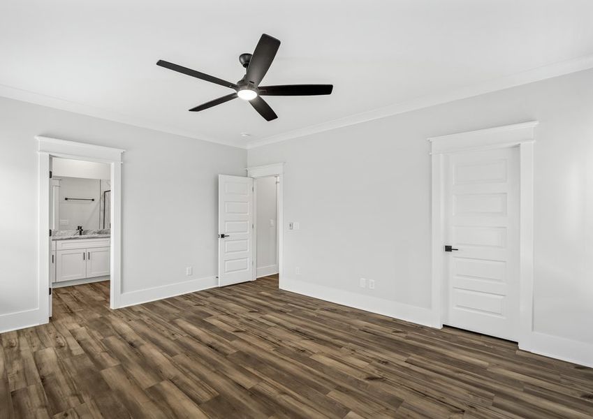 Peaceful master retreat with a ceiling fan. Peaceful master retreat with a ceiling fan.
