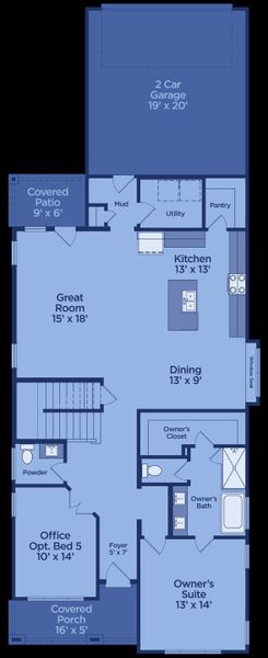 2D floor plan layout for the The Oak by UnionMain Homes in Edgewater, Fate, TX (Image 3).