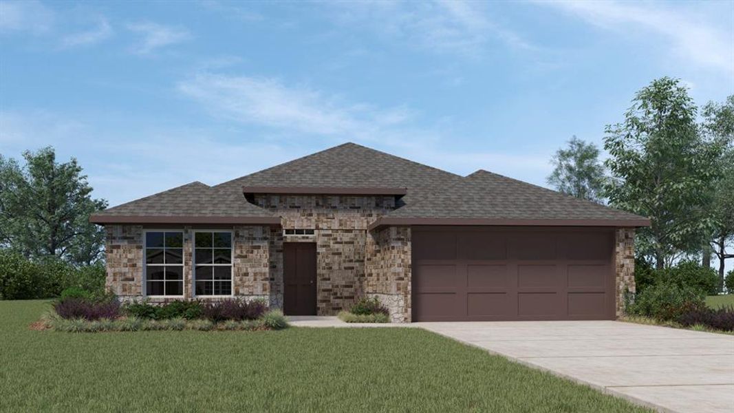 Front exterior of a new home in Saddlebrook, Waxahachie, TX, highlighting curb appeal (Image 1). Front exterior of a new home in Saddlebrook, Waxahachie, TX, highlighting curb appeal (Image 1).