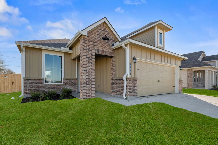 Front exterior of a new home in Adaline Crossing, McGregor, TX, highlighting curb appeal (Image 1). Front exterior of a new home in Adaline Crossing, McGregor, TX, highlighting curb appeal (Image 1).