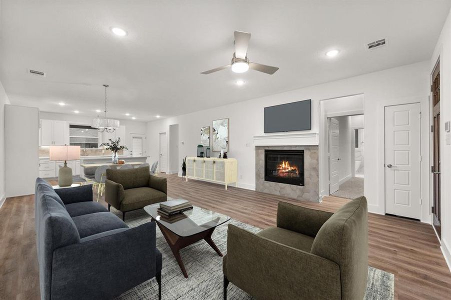 This room has been virtually staged for you to see the wonderful open concept possibilities.