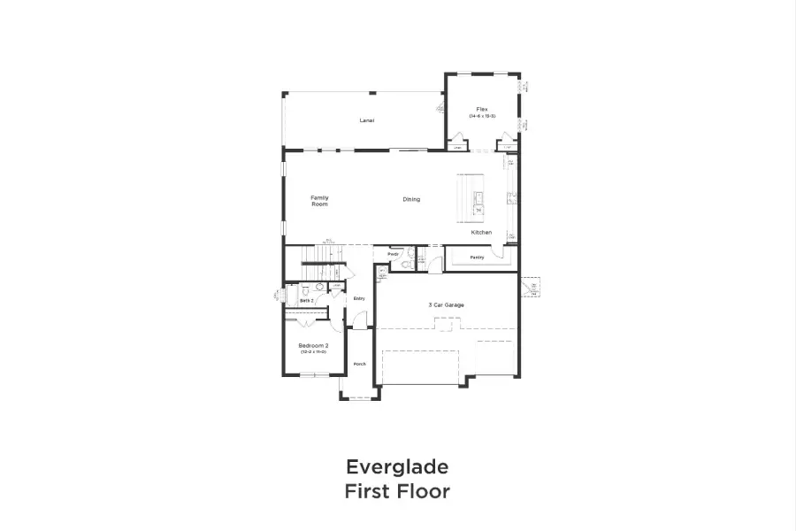 2D floor plan layout for the Everglade by DRB Homes in Preserve at Old Mill, Wesley Chapel, FL (Image 3).