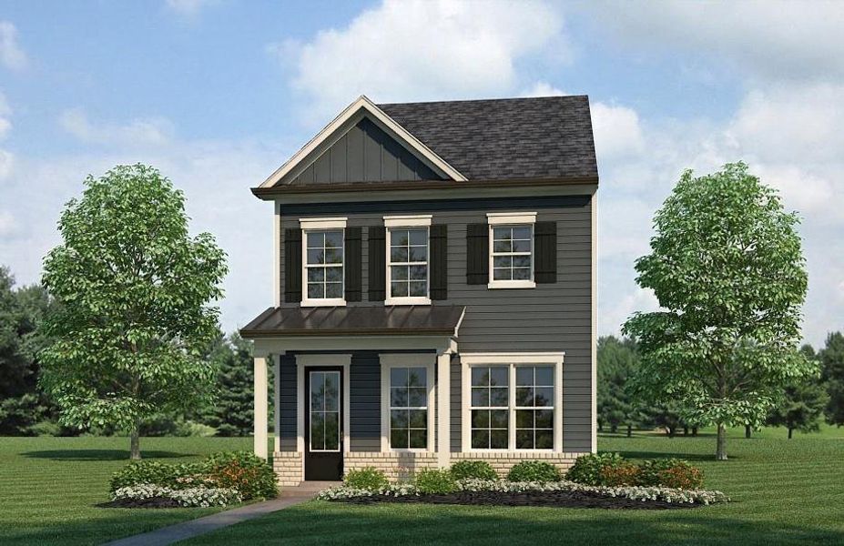 Front exterior of a new home in , Flowery Branch, GA, highlighting curb appeal (Image 1). Front exterior of a new home in , Flowery Branch, GA, highlighting curb appeal (Image 1).