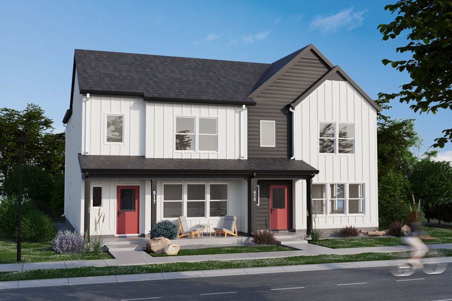 Representative exterior photo of a completed home built from the Willow by Hartford Homes in Prairie Song Cottages, Windsor, CO (Image 1). Representative exterior photo of a completed home built from the Willow by Hartford Homes in Prairie Song Cottages, Windsor, CO (Image 1).