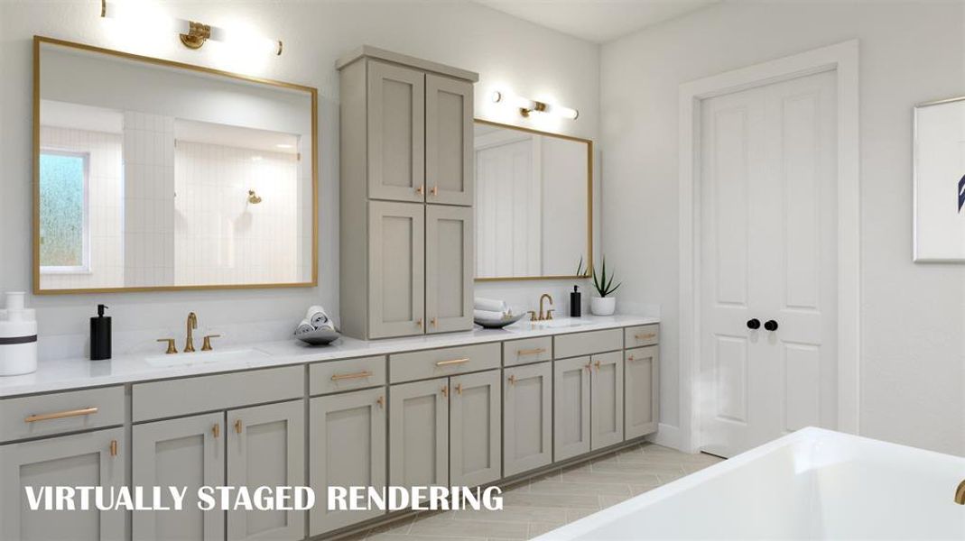 Plenty of room for two in this dream owner's bath!  VIRTUALLY STAGED RENDERING