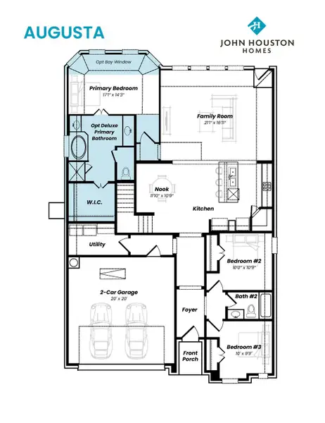 2D floor plan layout for the Augusta by John Houston Homes in Bridgewater, Midlothian, TX (Image 4).