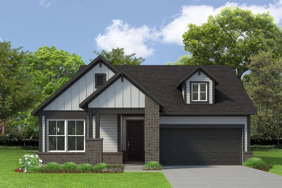Representative exterior photo of a completed home built from the The Jasmine by David Weekley Homes in Two Step Farm 50', Montgomery, TX (Image 2).