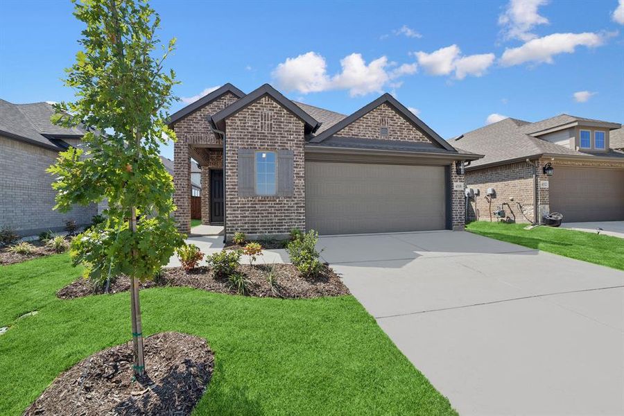 Front exterior of a new home in Creekshaw – Gardens, Royse City, TX, highlighting curb appeal (Image 2). Front exterior of a new home in Creekshaw – Gardens, Royse City, TX, highlighting curb appeal (Image 2).
