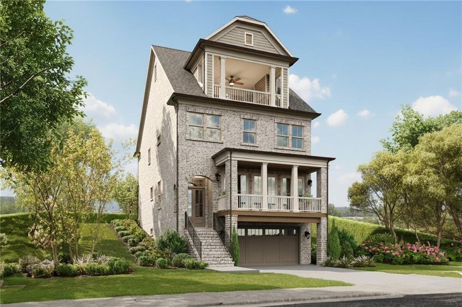 Front exterior of a new home in Laurel View, Suwanee, GA, highlighting curb appeal (Image 1).