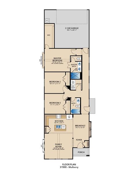2D floor plan layout for the Mulberry by Pacesetter Homes in Elevon, Lavon, TX (Image 4).