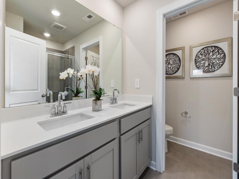 Primary Bathroom in an Opal at a Meritage Homes community in Charlotte, NC.