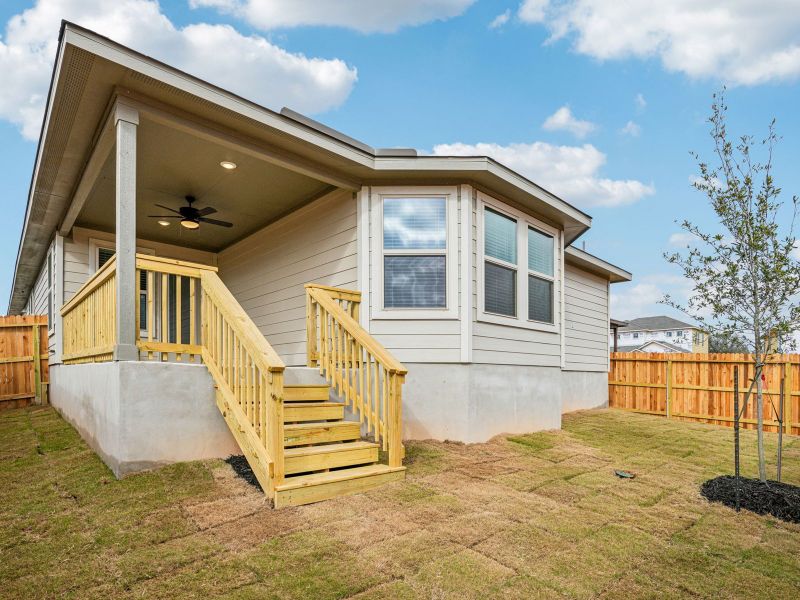 Exterior details and patio area of a home in Lark Canyon, New Braunfels (Image 19).