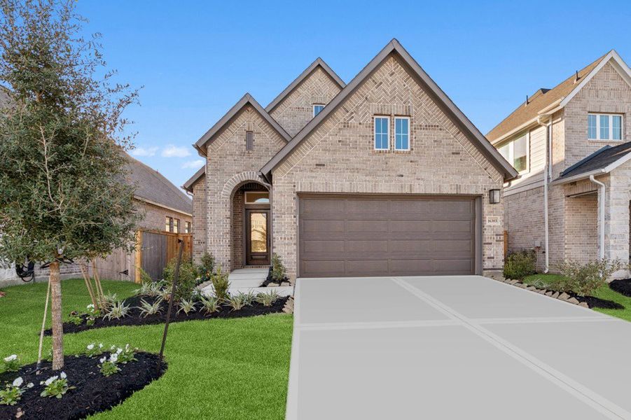 Front exterior of a new home in The Grand Prairie 40’, Hockley, TX, highlighting curb appeal (Image 1).