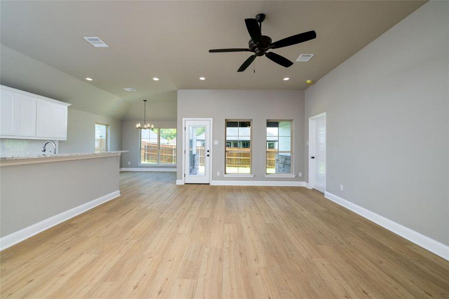 living room with ceiling fan