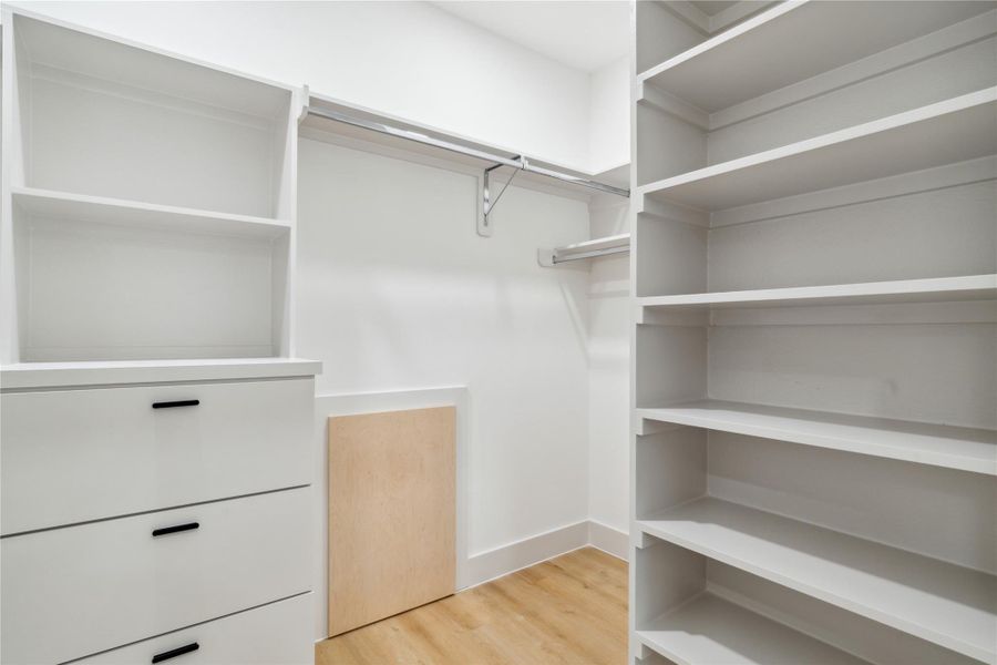 Your walk-in closet is more than just spacious—it’s smart. Custom shelving, drawers, and hanging rods are all thoughtfully designed to streamline your routine and maximize organization. Your walk-in closet is more than just spacious—it’s smart. Custom shelving, drawers, and hanging rods are all thoughtfully designed to streamline your routine and maximize organization.