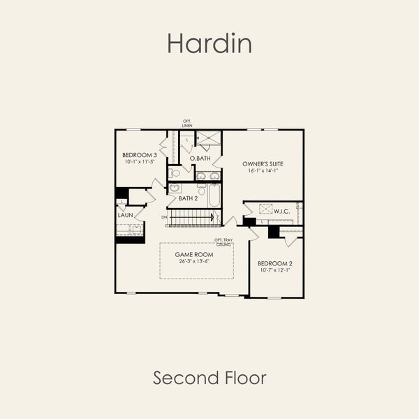 2D floor plan layout for the Hardin by Pulte Homes in Lagos, Manor, TX (Image 3).