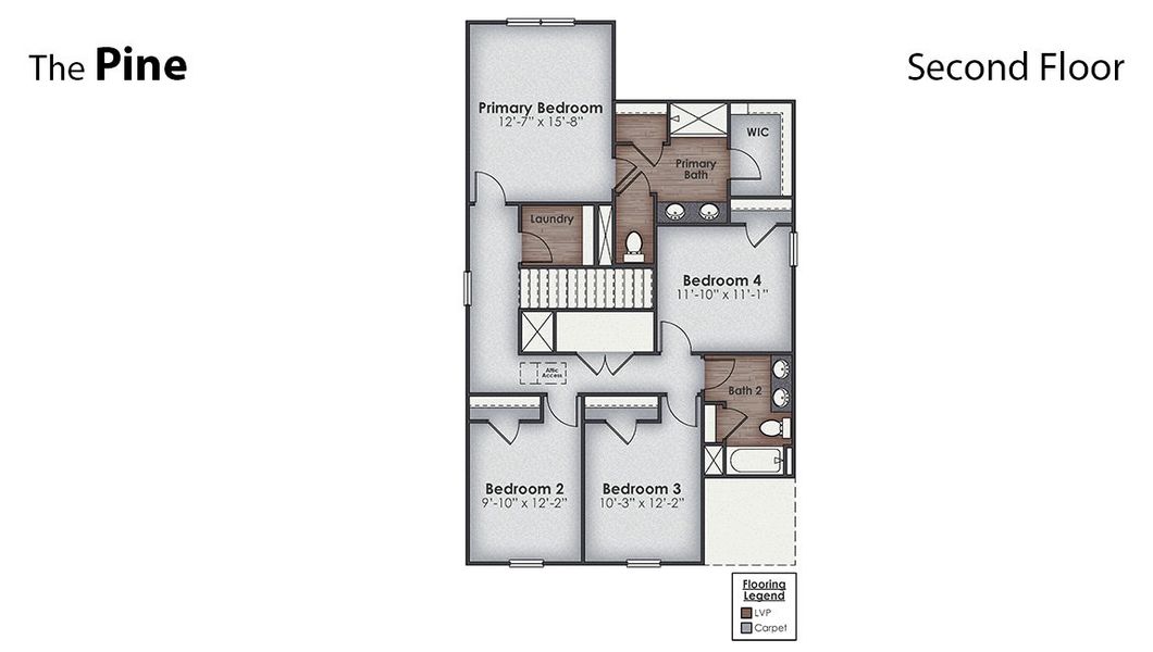 2D floor plan layout for the Pine by D.R. Horton in Bella Point, Bolivia, NC (Image 4).