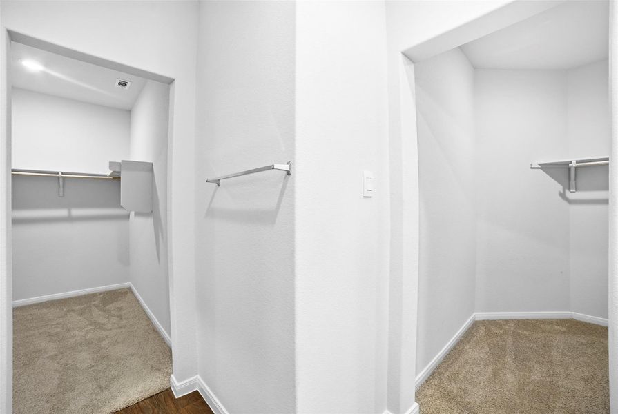 Spacious closet with dark carpet Spacious closet with dark carpet