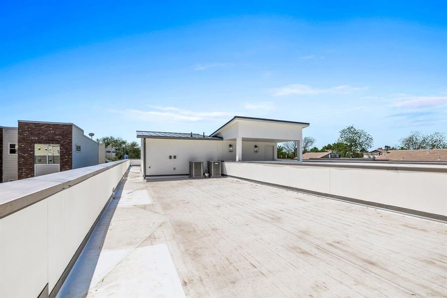 View of patio with cooling unit