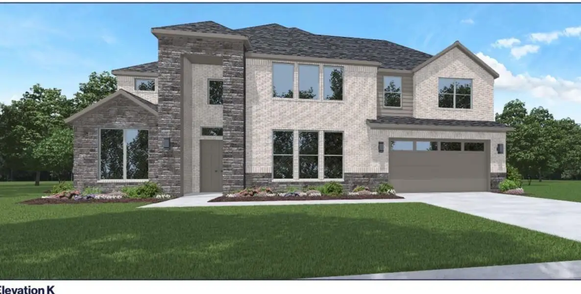 Front exterior of a new home in Butlers Bend Estates, Pinehurst, TX, highlighting curb appeal (Image 1).