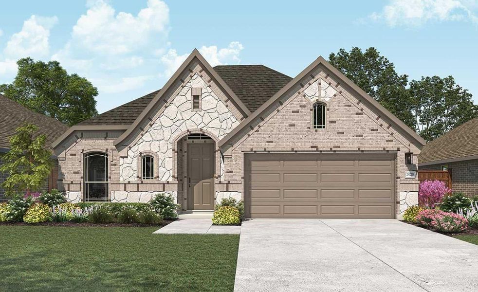 Front exterior of a new home in Wildrye, Waller, TX, highlighting curb appeal (Image 1). Front exterior of a new home in Wildrye, Waller, TX, highlighting curb appeal (Image 1).