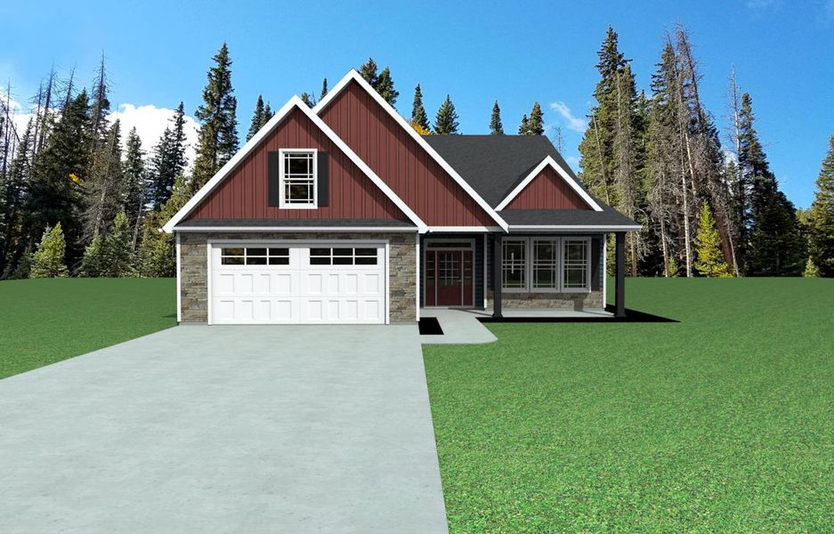 Representative exterior photo of a completed home built from the Caterina Elite by Enchanted Homes in Tubbs Mountain Estates, Travelers Rest, SC (Image 29).