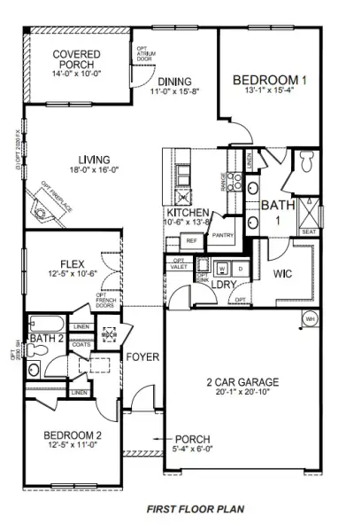 2D floor plan layout for the Bristol by D.R. Horton in Spring Ridge Reserve, Anderson, SC (Image 5).