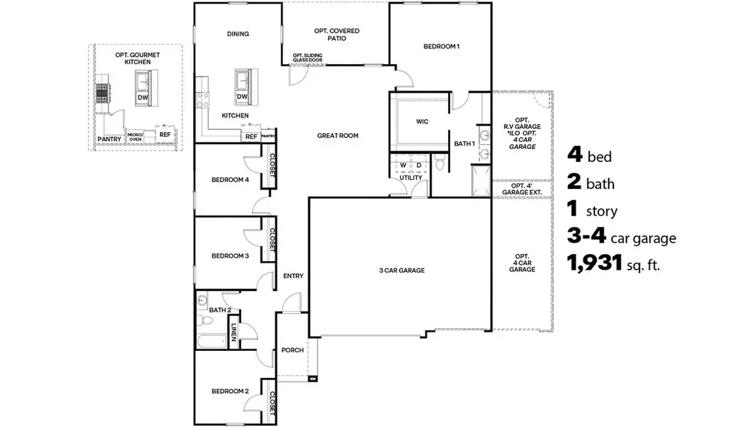 2D floor plan layout for the Cholla - Traditions - A50C by D.R. Horton in Sycamore Vista, Vail, AZ (Image 3).