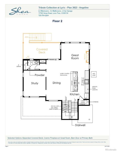 2D floor plan layout of this home in Tribute at Lyric, Lone Tree, CO (Image 3).