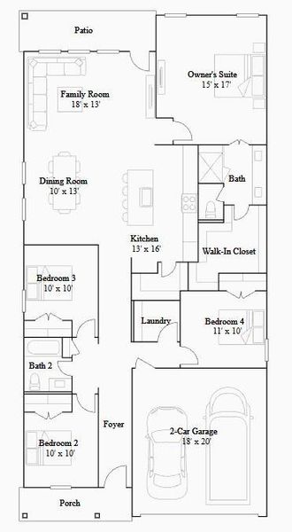 2D floor plan layout of this home in The Trails, New Caney, TX (Image 4).
