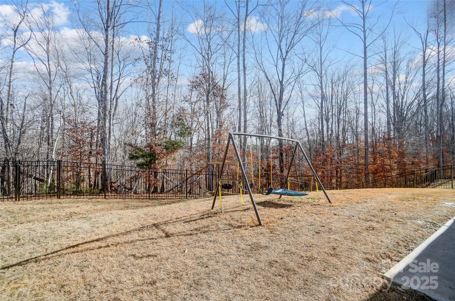 Private, fenced Backyard backs up to fully wooded area