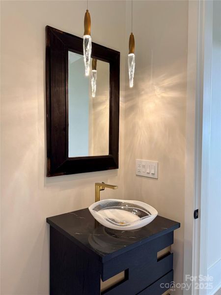 Powder room with luxury finishes.