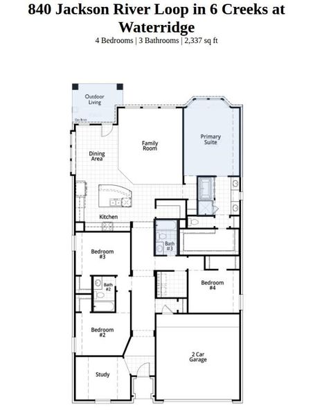 2D floor plan layout of this home in 6 Creeks at Waterridge, Kyle, TX (Image 2).