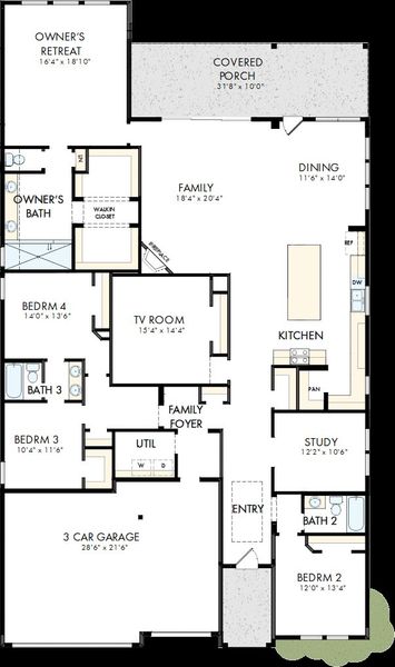 2D floor plan layout of this home in The Grand Prairie - Retreat Collection, Hockley, TX (Image 5).