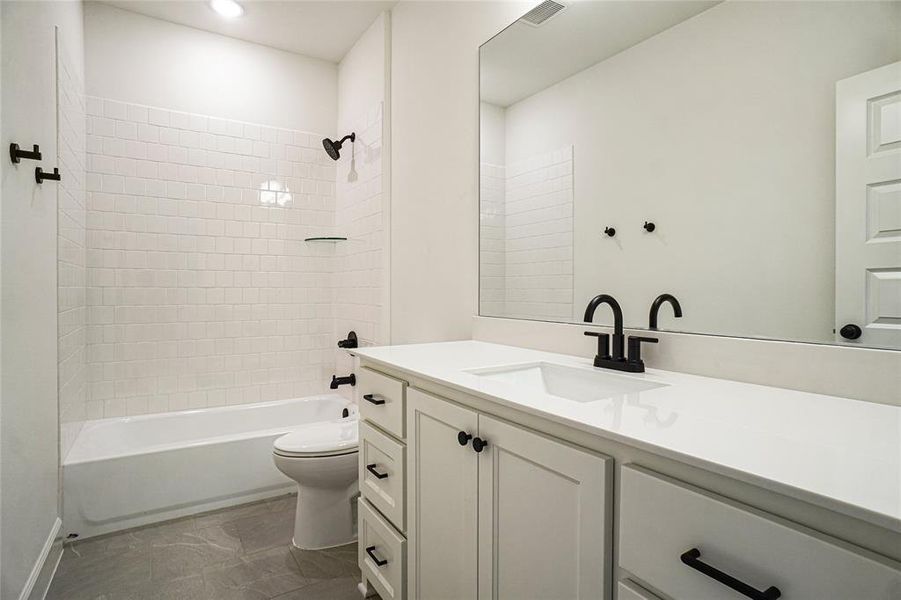 Full bathroom with vanity and shower / bathtub combination
