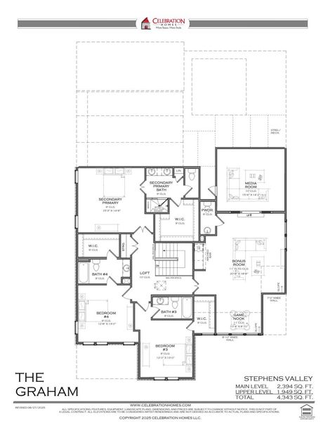 2D floor plan layout for the ST 828 GRAHAM by Celebration Homes in Stephens Valley, Nashville, TN (Image 4).