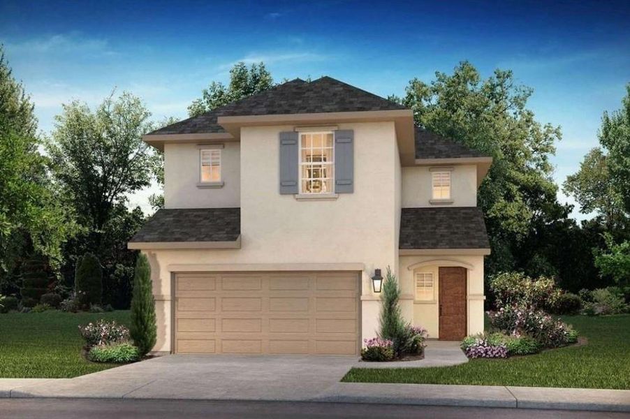 Front exterior of a new home in Sienna 40', Missouri City, TX, highlighting curb appeal (Image 2). Front exterior of a new home in Sienna 40', Missouri City, TX, highlighting curb appeal (Image 2).