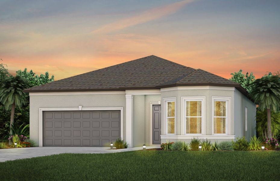 Front exterior of a new home in Del Webb Stone Creek, Ocala, FL, highlighting curb appeal (Image 1). Front exterior of a new home in Del Webb Stone Creek, Ocala, FL, highlighting curb appeal (Image 1).
