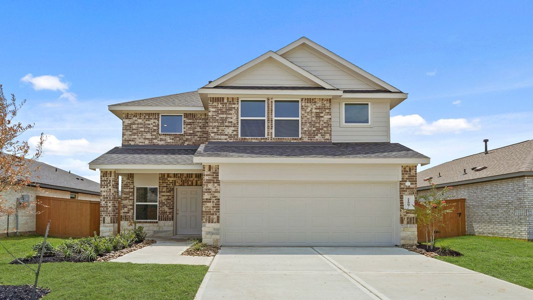 Representative exterior photo of a completed home built from the Renae by D.R. Horton in Cypress Green, Hockley, TX (Image 2). Representative exterior photo of a completed home built from the Renae by D.R. Horton in Cypress Green, Hockley, TX (Image 2).