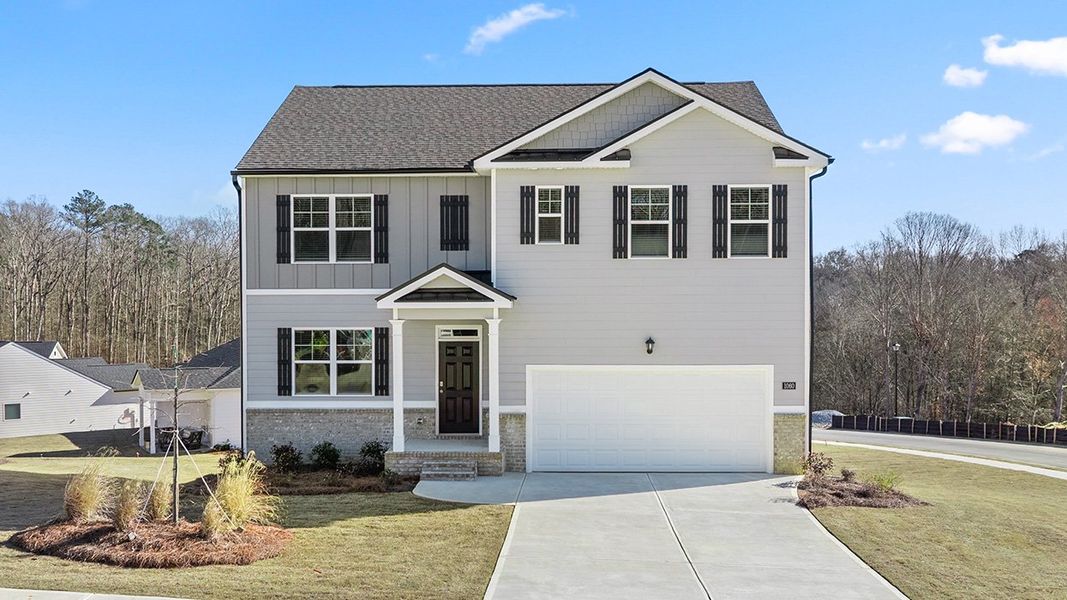 Representative exterior photo of a completed home built from the Hayden by D.R. Horton in Twin Lakes, Hoschton, GA (Image 1). Representative exterior photo of a completed home built from the Hayden by D.R. Horton in Twin Lakes, Hoschton, GA (Image 1).