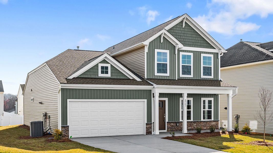 Front exterior of a new home in Hanes Lake, Winston-Salem, NC, highlighting curb appeal (Image 20).