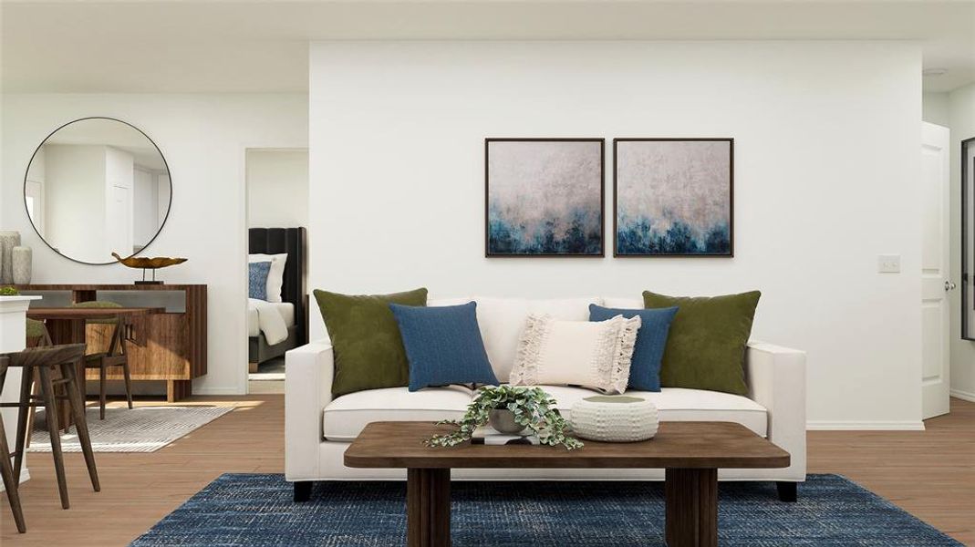 Living room with hardwood / wood-style flooring