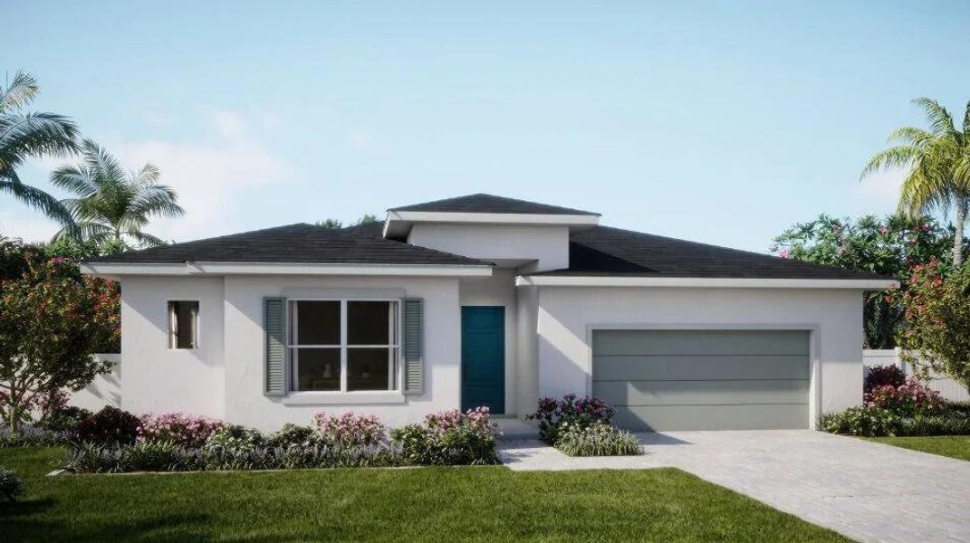 Front exterior of a new home in Arden: The Providence Collection, Loxahatchee, FL, highlighting curb appeal (Image 19).