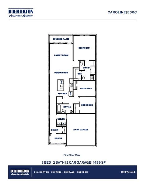 2D floor plan layout for the Caroline by D.R. Horton in Cypress Green, Hockley, TX (Image 5). 2D floor plan layout for the Caroline by D.R. Horton in Cypress Green, Hockley, TX (Image 5).