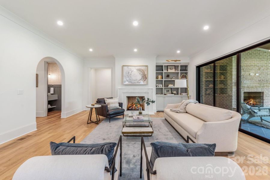Large living room with custom built-ins