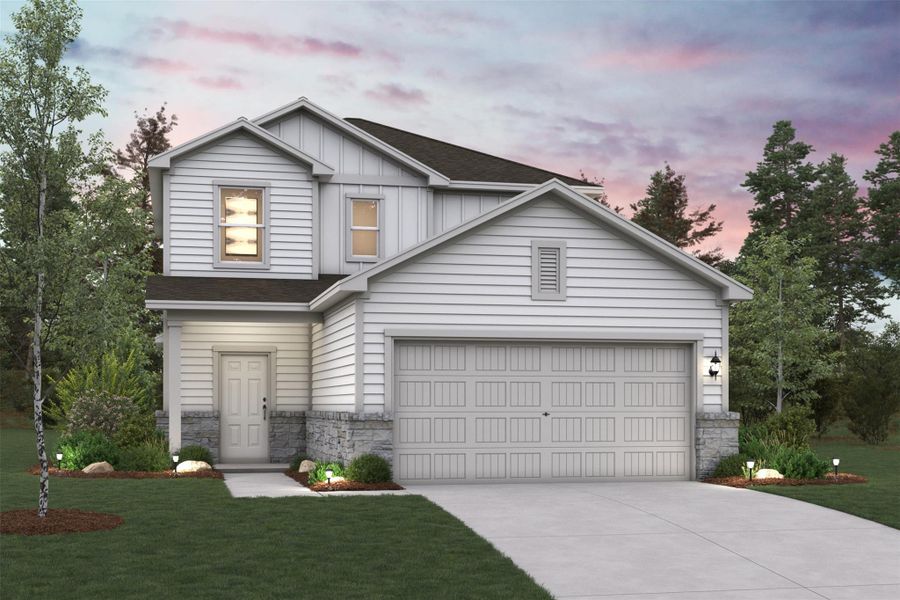 Front exterior of a new home in Eastwood at Sonterra, Jarrell, TX, highlighting curb appeal (Image 1).