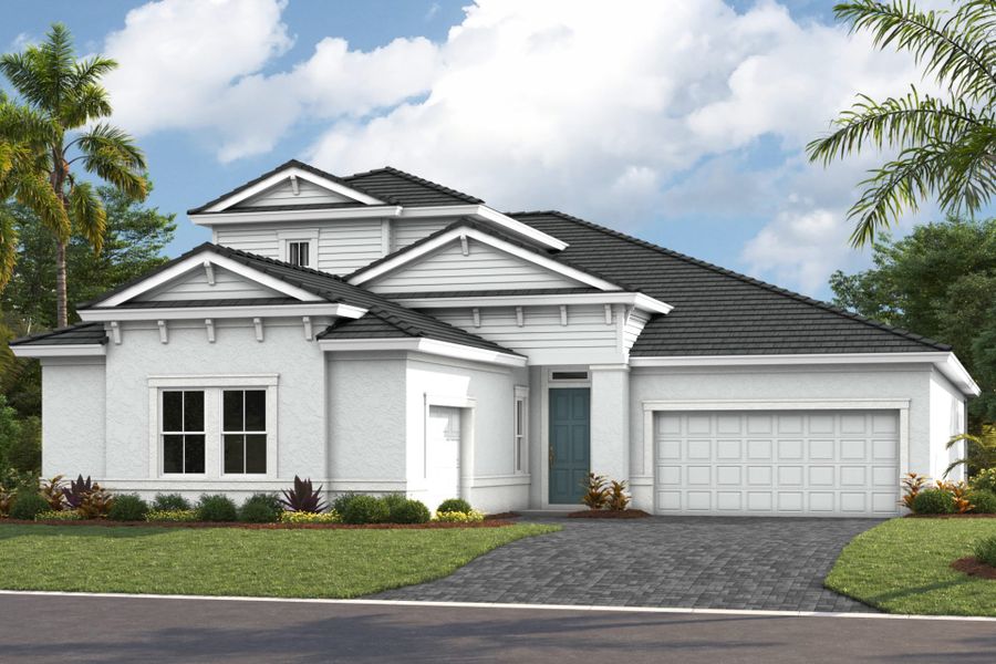 Representative exterior photo of a completed home built from the Gasparilla II by Homes by WestBay in Longleaf at Grand Park, Sarasota, FL (Image 5).