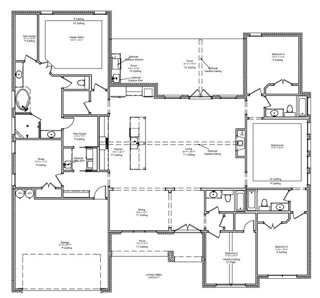 2D floor plan layout of this home in Pebble Creek, College Station, TX (Image 3).