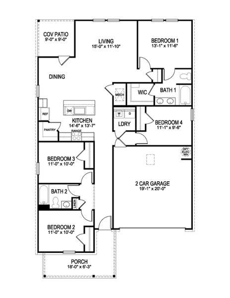2D floor plan layout for the Eastwood. by D.R. Horton in Tamarron, Brookshire, TX (Image 5).